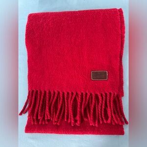 Coach EUC red Wool & Cashmere fringe scarf
